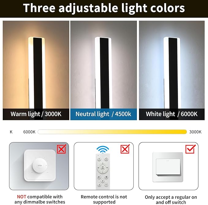 2 Pack 39.3inch Modern Outdoor Wall Sconce, 3 Color Lights 3000K/4500K/6000K, IP65 Waterproof Wall Light Fixture, White Acrylic, 36W, Outdoor Lighting for Porch, Patio, Fence, Garden