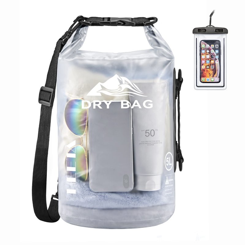 HEETA Dry Bag Waterproof for Women Men, Roll Top Lightweight Dry Storage Bag Backpack with Phone Case for Travel Swimming Boating Kayaking Paddle Board Camping Beach Accessories (White, 10L)