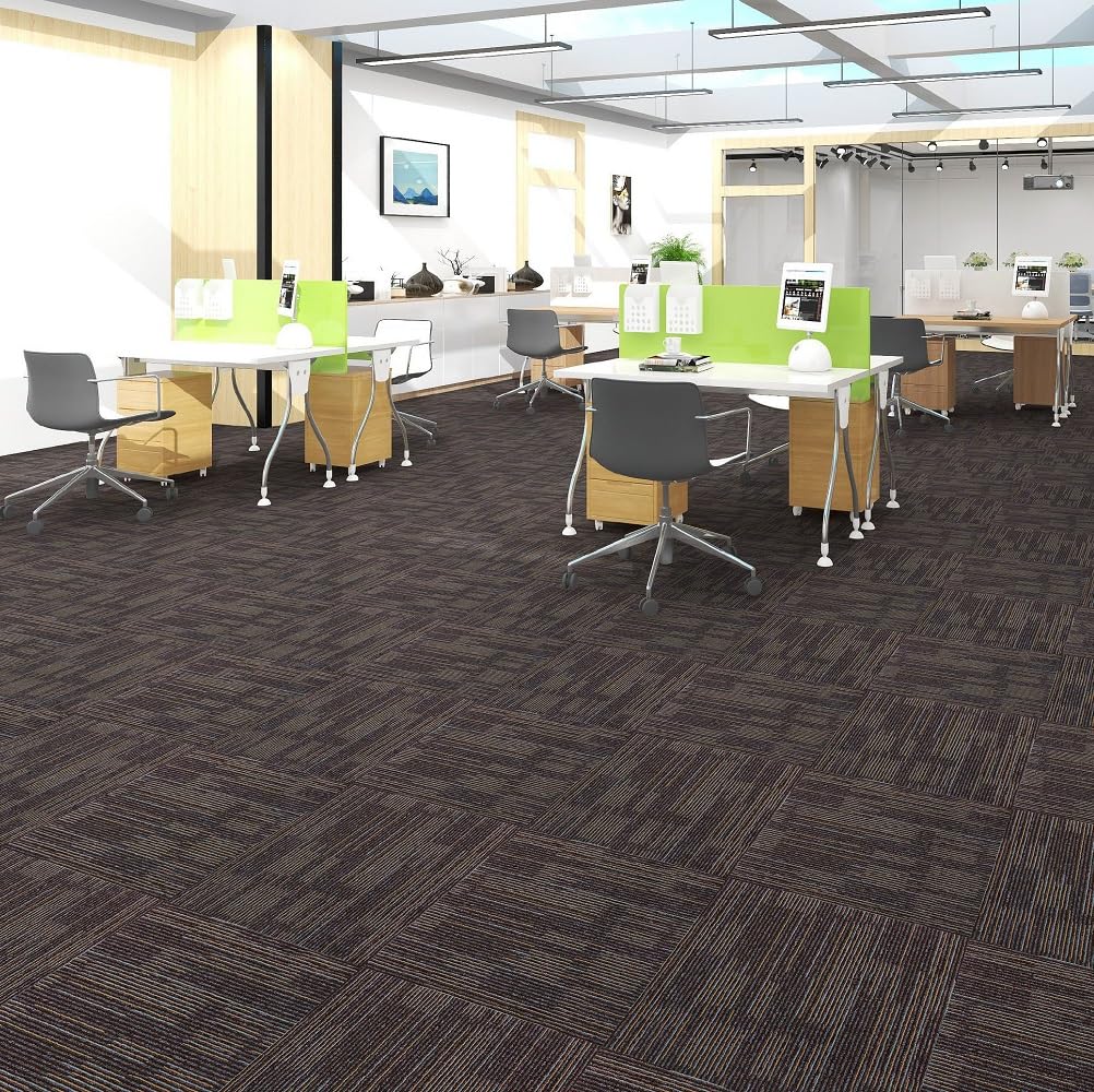 Petgrow Commercial Carpet Tiles, 24" x 24" Squares, 18 Tiles, 72 sq ft, Non-Slip Soft Floor Carpet for Office, Bedroom, Living Room,Easy DIY Installation with Flexlok Tabs (1 Box Sample,Brown)