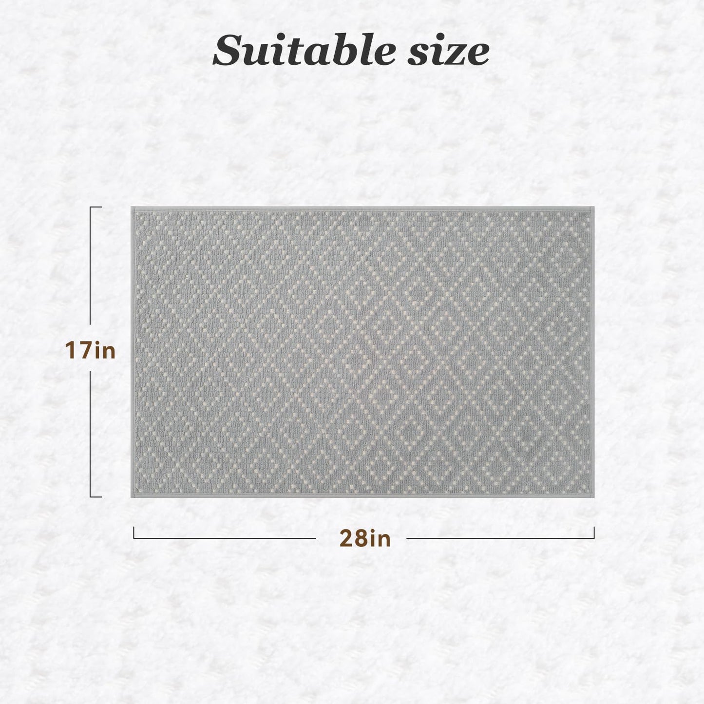 AMOAMI Thin Bath Mat, Super Absorbent Bath Mats for Bathroom, Quick Dry Rubber Backed Bath Rug Non Slip, Chenille Surface Thin Bathroom Rugs Fit Under Door,Low Pile Shower Rug,Grey,17" x 28"