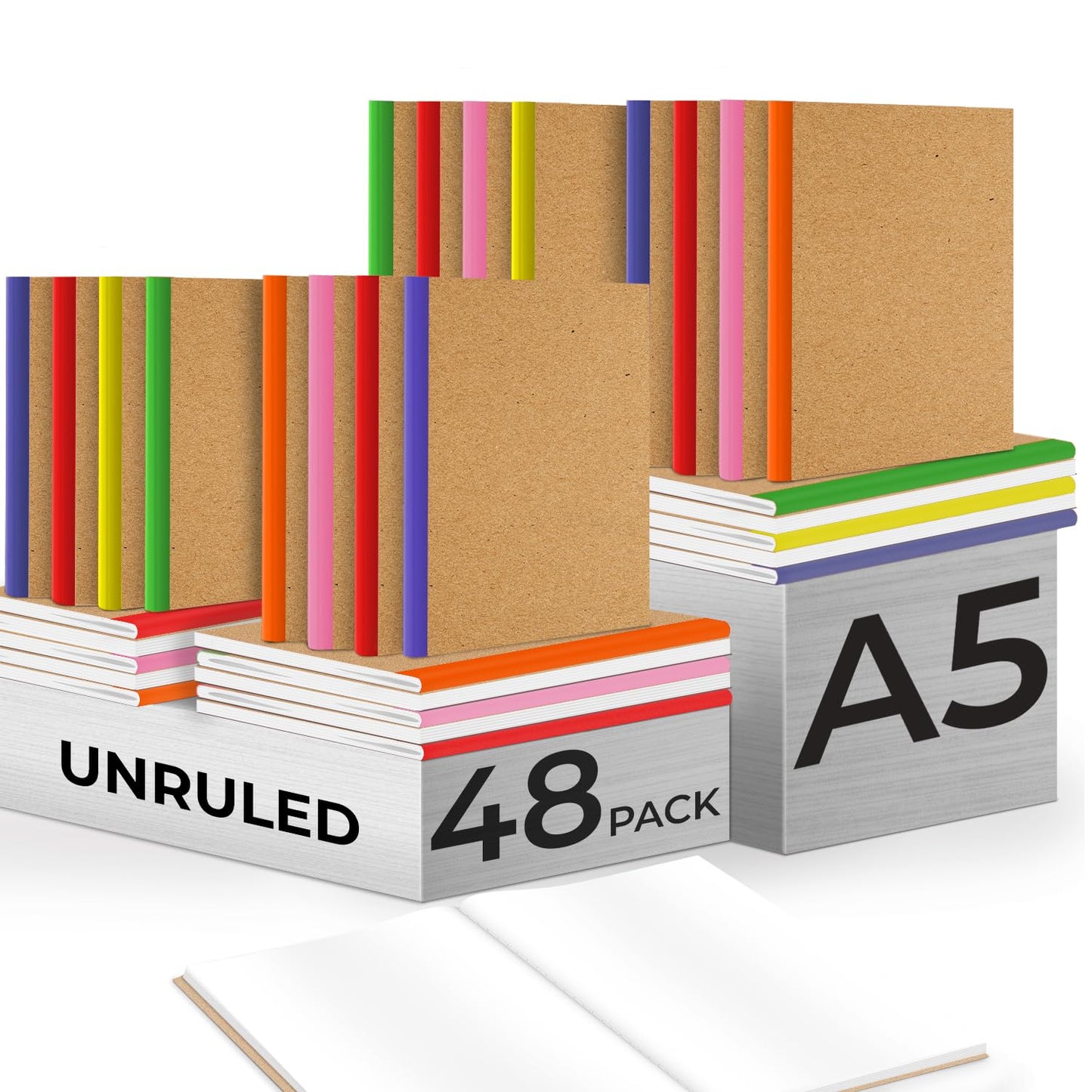 Rosmonde 48 Pack Kraft Notebooks, Softcover A5 Blank Journals, No-Bleed, 120 Pages (60 Sheets) Bulk Blank Sketch Books for Drawing, 8 x 5.7 Unlined Travel Journals, Bulk Blank Page Journals