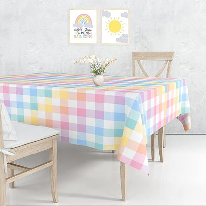 Pastel Tablecloths 54"x108" Gradient Colorful Checkered Rainbow Fabric Table Cover for Easter Birthday Bachelorette Engagement Wedding Bridal Shower Macaron Theme Outdoor Picnic Party Supplies
