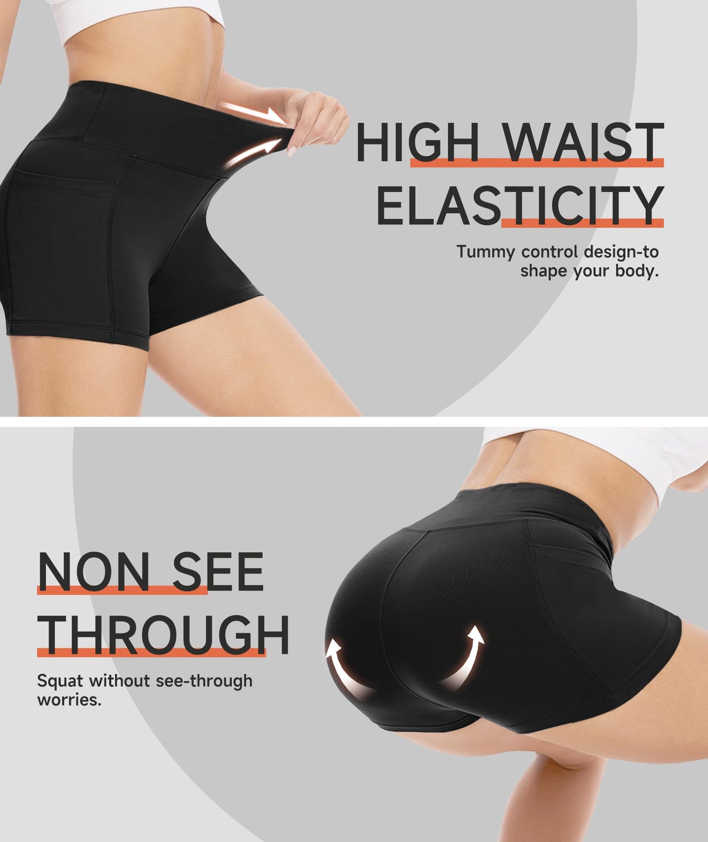 GAYHAY Biker Shorts Women with Pockets - 3"/5"/8" High Waisted Soft Tummy Control Workout Shorts for Yoga Athletic Gym Black