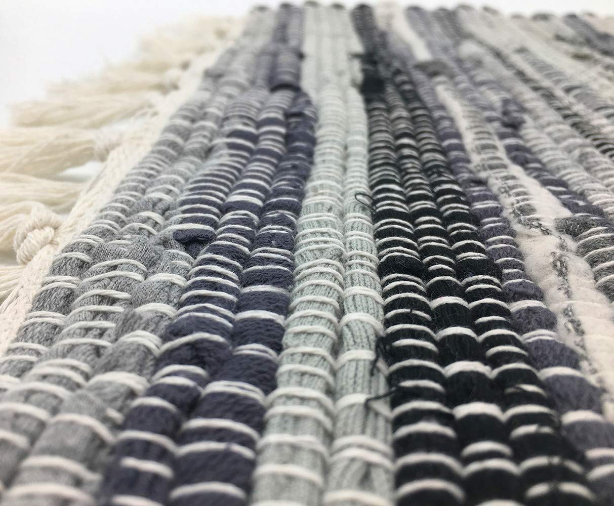 Zeafeel Chindi Rag Rug, Machine Washable Cotton Reversible Rag Rug Hand Woven Multi Color Striped Area Rug Floor Rugs for Bedroom, Living Room, Kitchen and Laundry Room (20'' x 31", Grey)