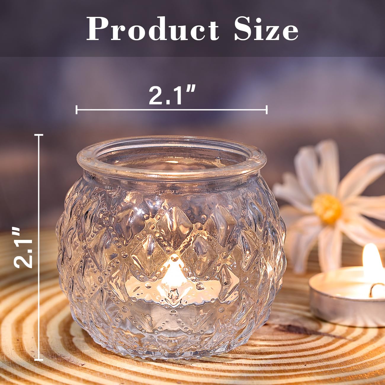 DARJEN Clear Votive Candle Holders Set of 24- Round Glass Candle Holders Bulk for Tea Light Candle, Diamond Texture Candle Votives for Wedding Centerpiece, Living Room & Home Table Decor