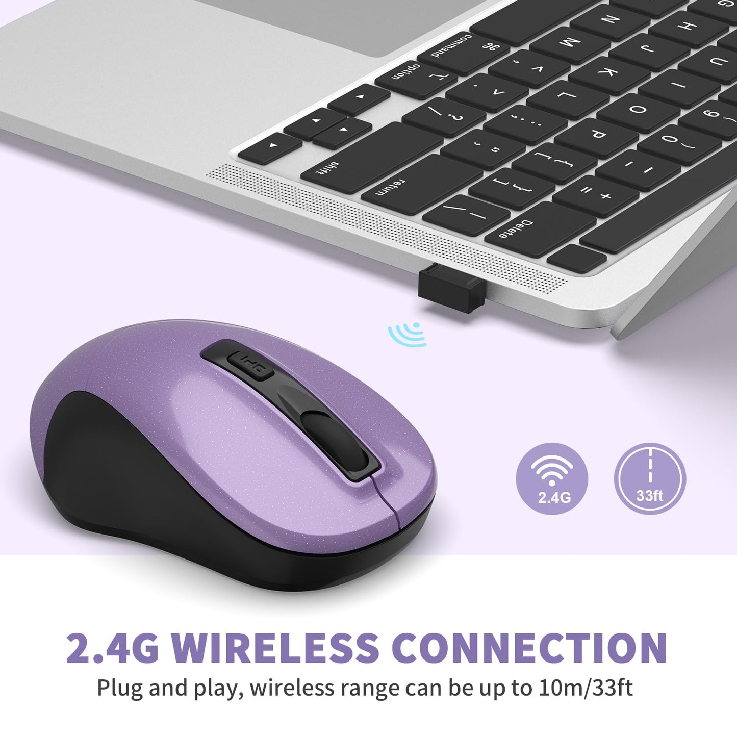 LeadsaiL Wireless Computer Mouse, 2.4G Portable Slim Cordless Mouse Less Noise for Laptop Optical Mouse with 4 Buttons for Laptop, Desktop, MacBook