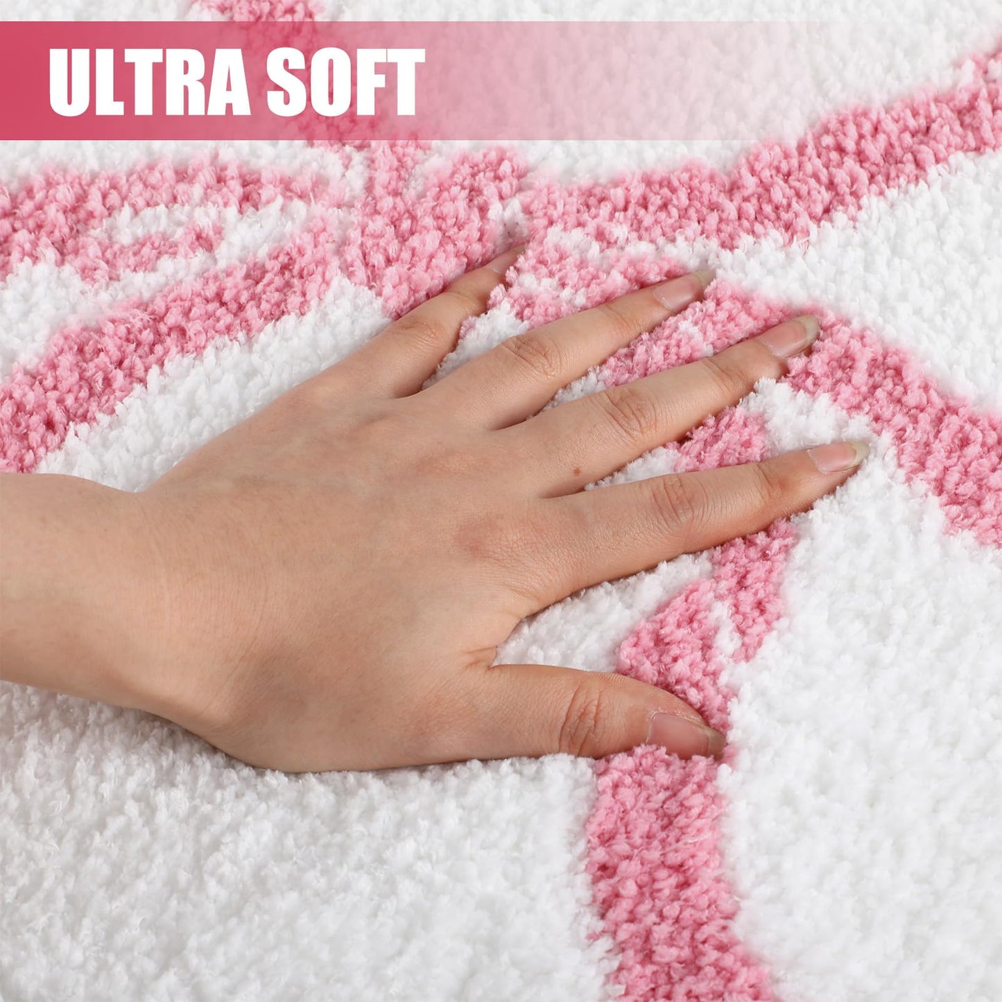 HunnmingRe Pink Bow Bathroom Decor Toilet Rug 24 x 20 Inches U-Shaped Luxury Scalloped Bathroom Mat Non Slip Cute Microfiber Soft Plush Bath Rugs Coquette Stuff for Toilet Base