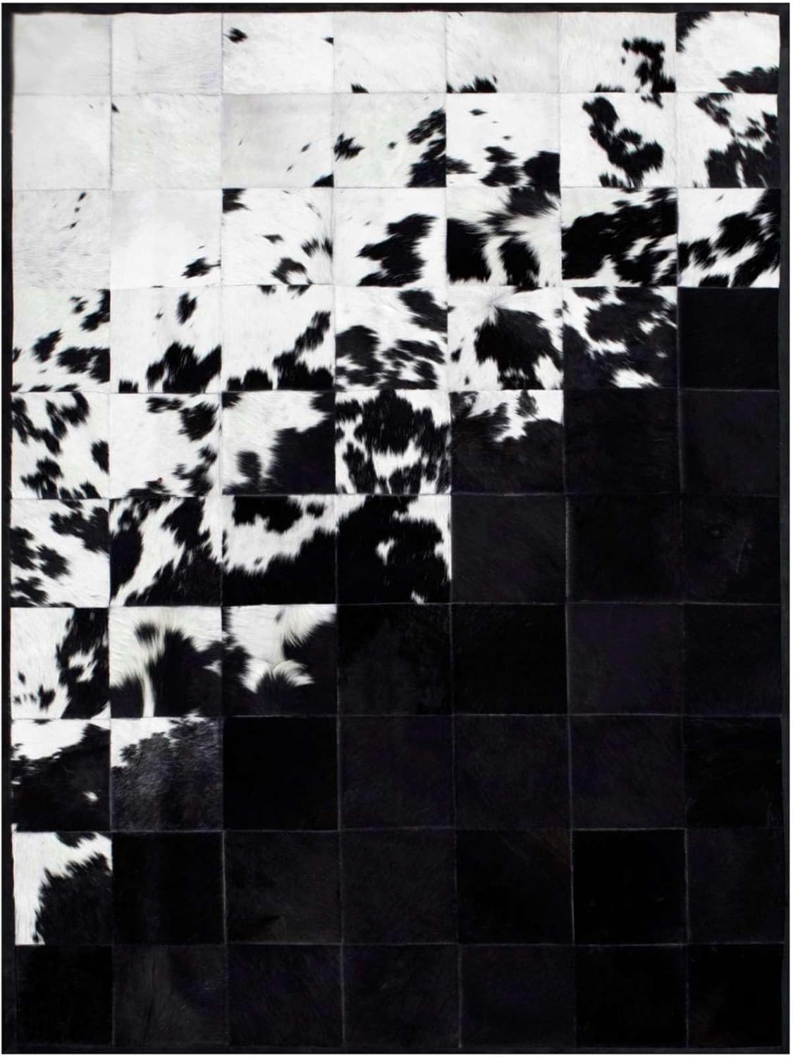 VELMONT STUDIO Luxe Geometric Cowhide Area Rug – Handcrafted Black & White Leather Patchwork Carpet – Modern Designer Checkerboard Rug for Living Room, Bedroom, Office – 100% Natural Hair-On Hide