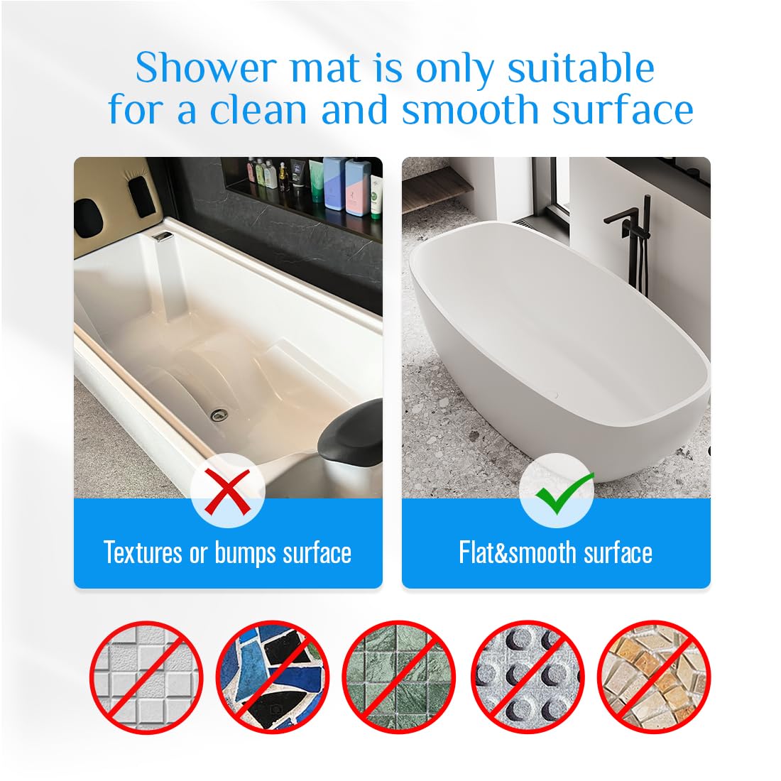 Non Slip Bathtub Mat & Shower Mat, 31x15'' Anti Slip Bath Mat for Tub, Soft TPE Anti-Skid Bathroom Mat with 194 Suction Cups & Drain Holes, Wave-Textured Grip, Machine Washable, Grey