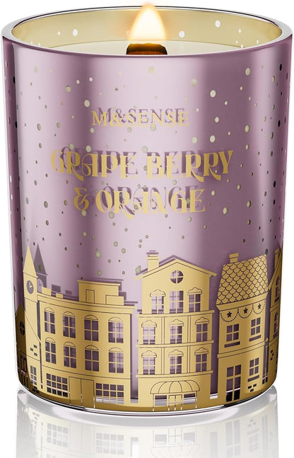 M&SENSE Grape Berry & Orange Scented Candle, Wooden Wick 18oz 100 Hour Long Lasting Burn Large Natural Soy Wax Non Toxic Winter Candle for Holiday and Stress Relief