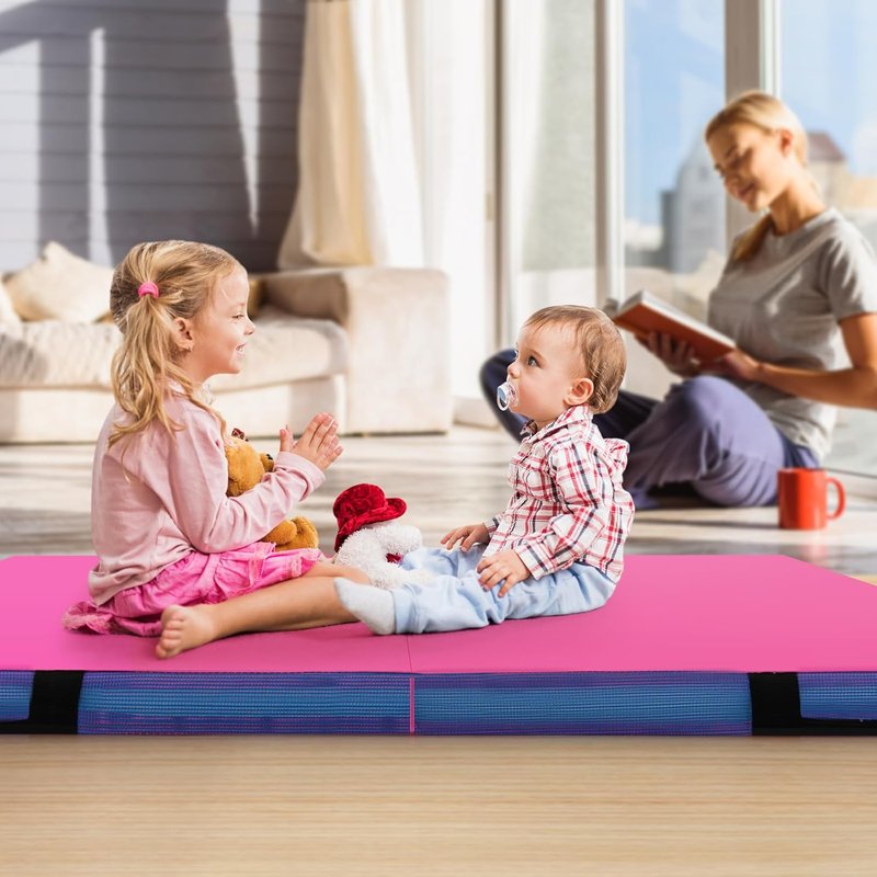 Goplus Thick Folding Gymnastic Mat - 4" Bi-Fold Fitness Mat with Carrying Handles & PU Leather Cover | Ideal for Home Gym Workouts