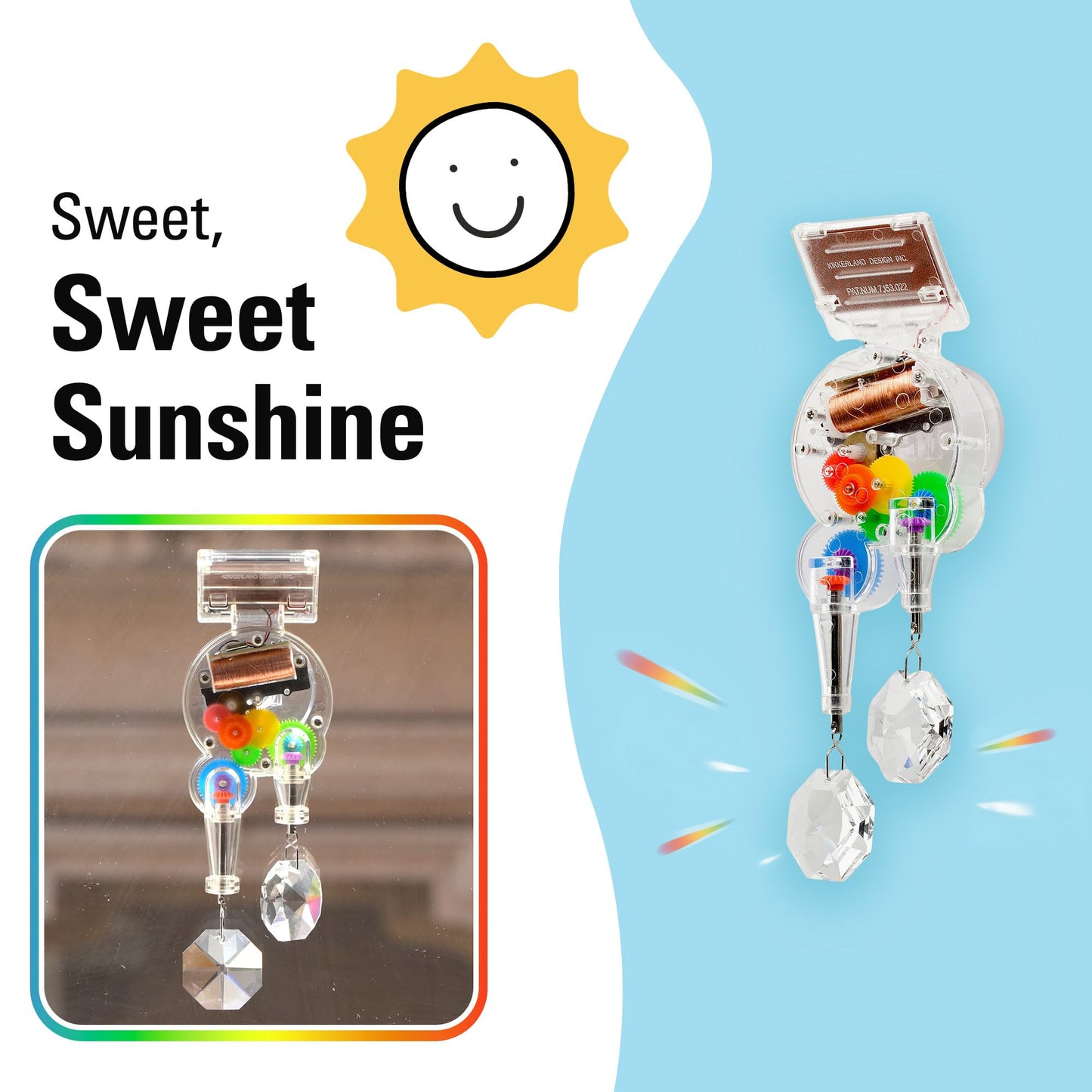 Kikkerland Solar Powered Rainbow Maker – Prism Suncatcher, Fun Home Window Decor – Unique Gift for Christmas & Birthdays – Double Crystal