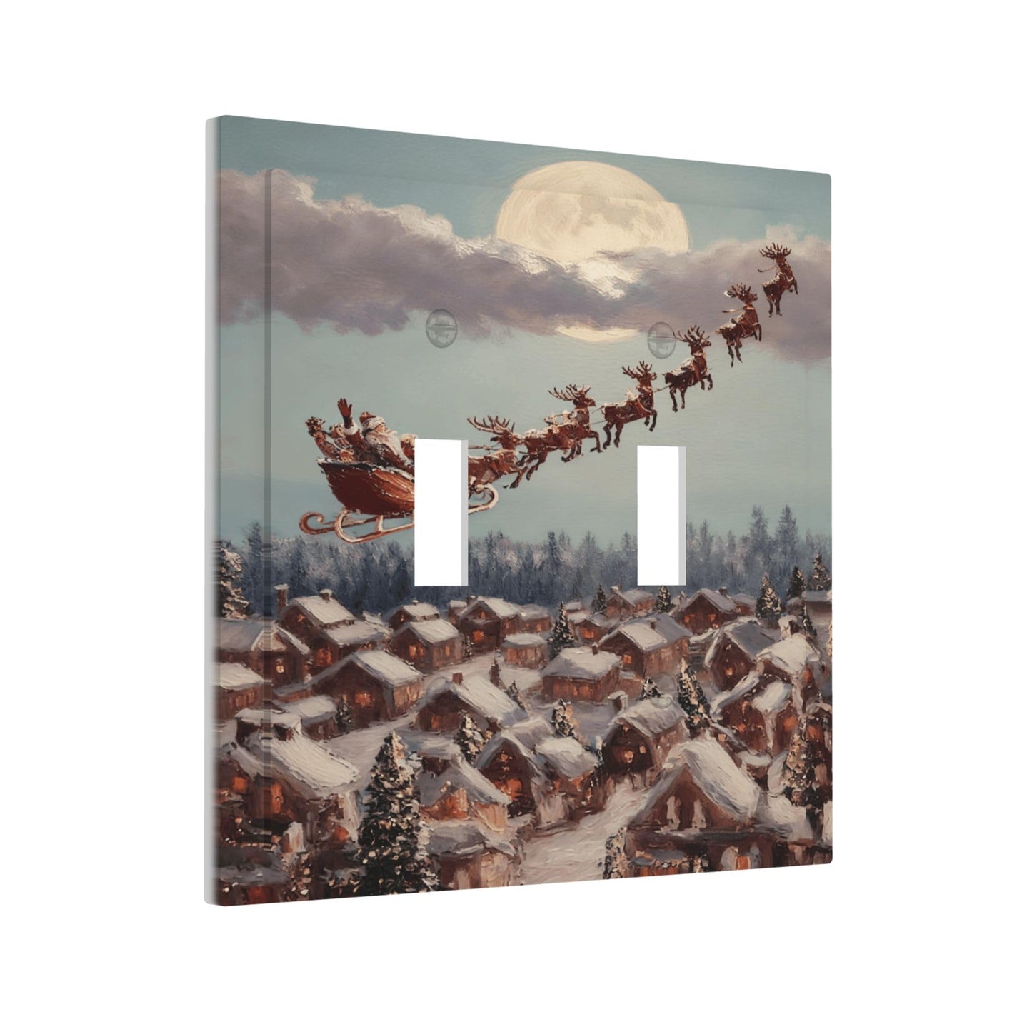 Decorative Art Light Switch Covers Moonlit Christmas Journey2 Gang Double Toggle Wall Plate Decorative Switchcover Electrical Switchplate for Home Decor