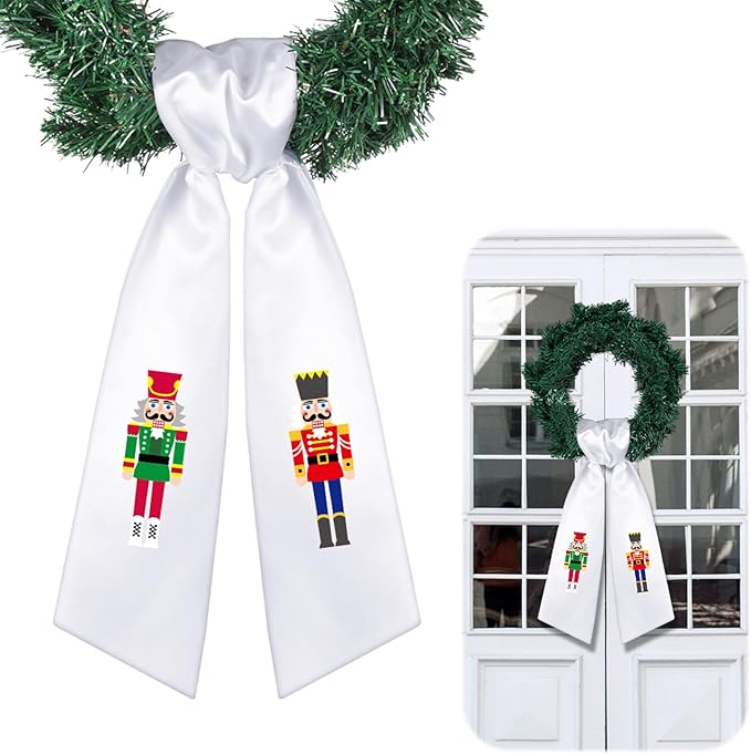Wreath Sash for Front Door Wreath Satin Sash Blank Sashes Embroidery Monogram Yard Doorway Indoor Outdoor Wall Ribbon Bow Home Decor(Red, White,Nutcracker)