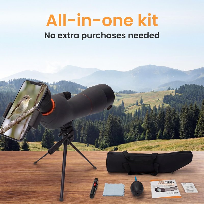 Three Triping Spotting Scope 25-75×85 - Dual Focusing Spotter Scope, with Tripod & Phone Adapter, Ideal for Bird Watching & Wildlife Observing