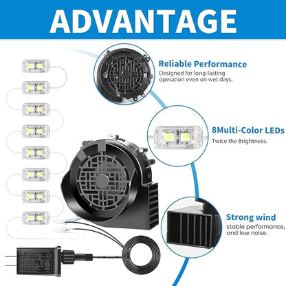 Replacement 1.5A Air Blower Fan for Inflatables, 8 Bright LED Light with Waterproof 2.0A Adapter, 12V Motor for Blow Up Yard Christmas Thanksgiving Outdoor Holiday Decorations