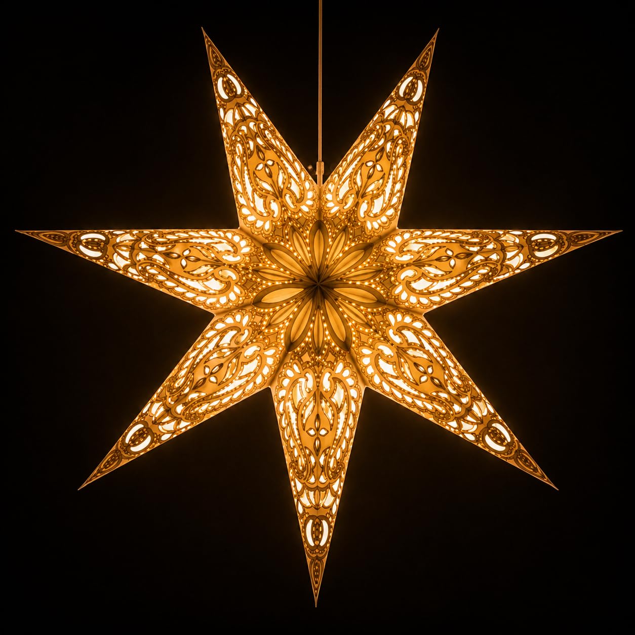 YEPSIO Lantern Lampshade Paper Star Light Shades Large 60cm Hanging Decorations for Christmas Wedding Home Decoration Birthday Party Foldable 7 Pointed Star (Glitter White Golden)