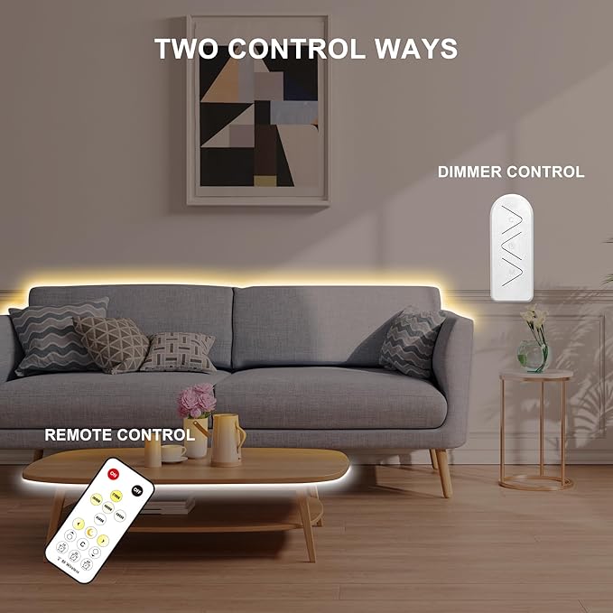 6.56ft Tunable White COB Led Strip Light with RF Remote, CRI93+ Dimmable CCT 2700K-6500K COB Led Tape Lights, Adhesive High Density Led Light Strip for Bedroom, Kitchen, Cabinet