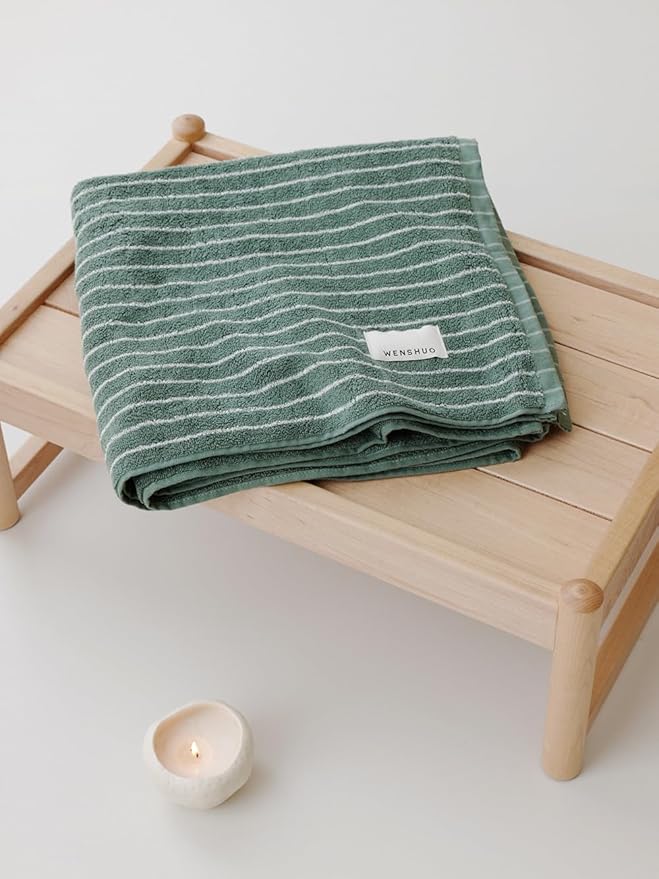 WENSHUO Frosted Pines-Striped Pure Cotton Bath Towel, 100% Combed Cotton
