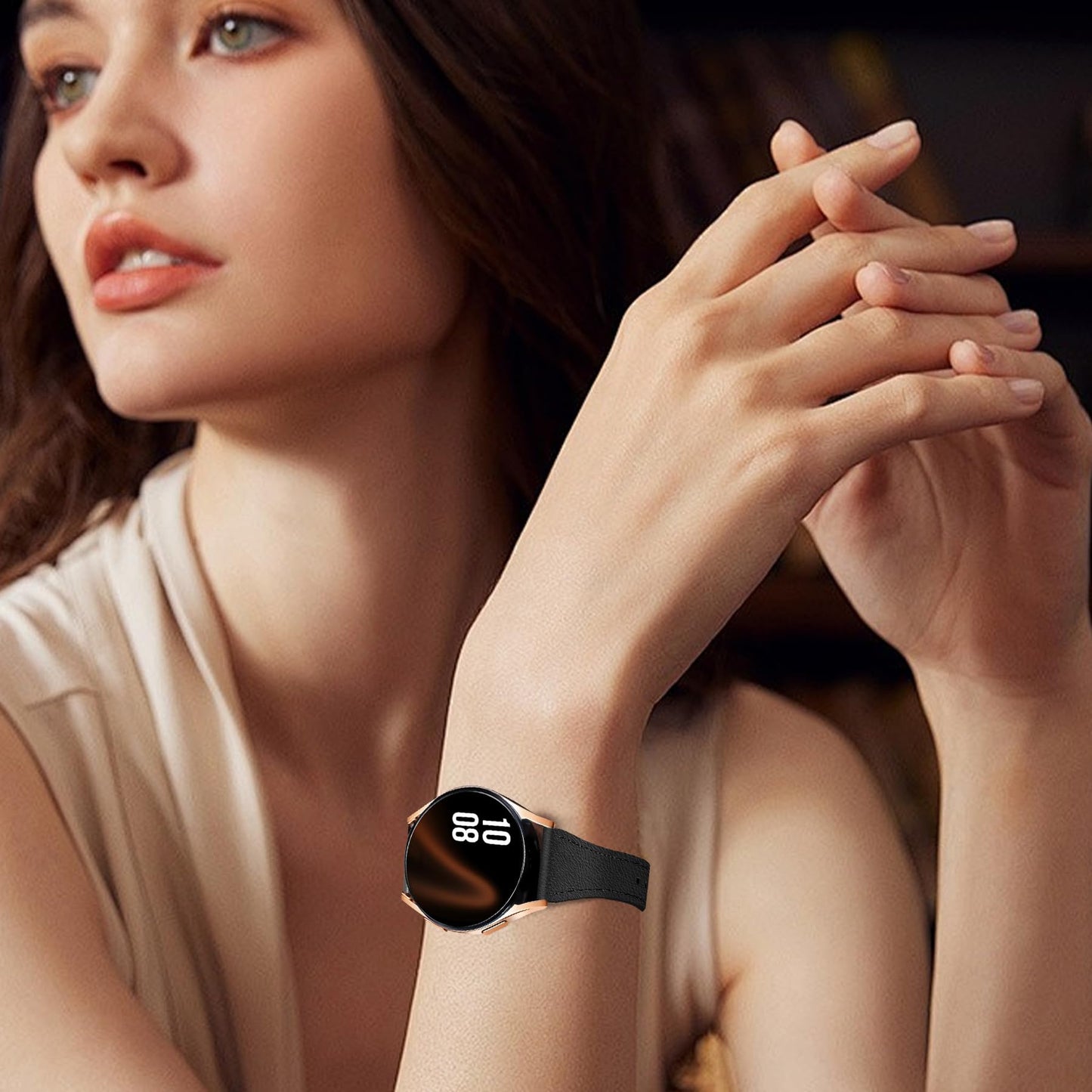 JR.DM 2 Pack Slim Leather Bands Women Compatible with Samsung Galaxy Watch 7/6/5/4/Active 2/4 Classic/6 Classic/5 Pro/FE 40mm 42mm 43mm 44mm 45mm 46mm 47mm, Top Leather Soft Watch Thin Straps，20mm