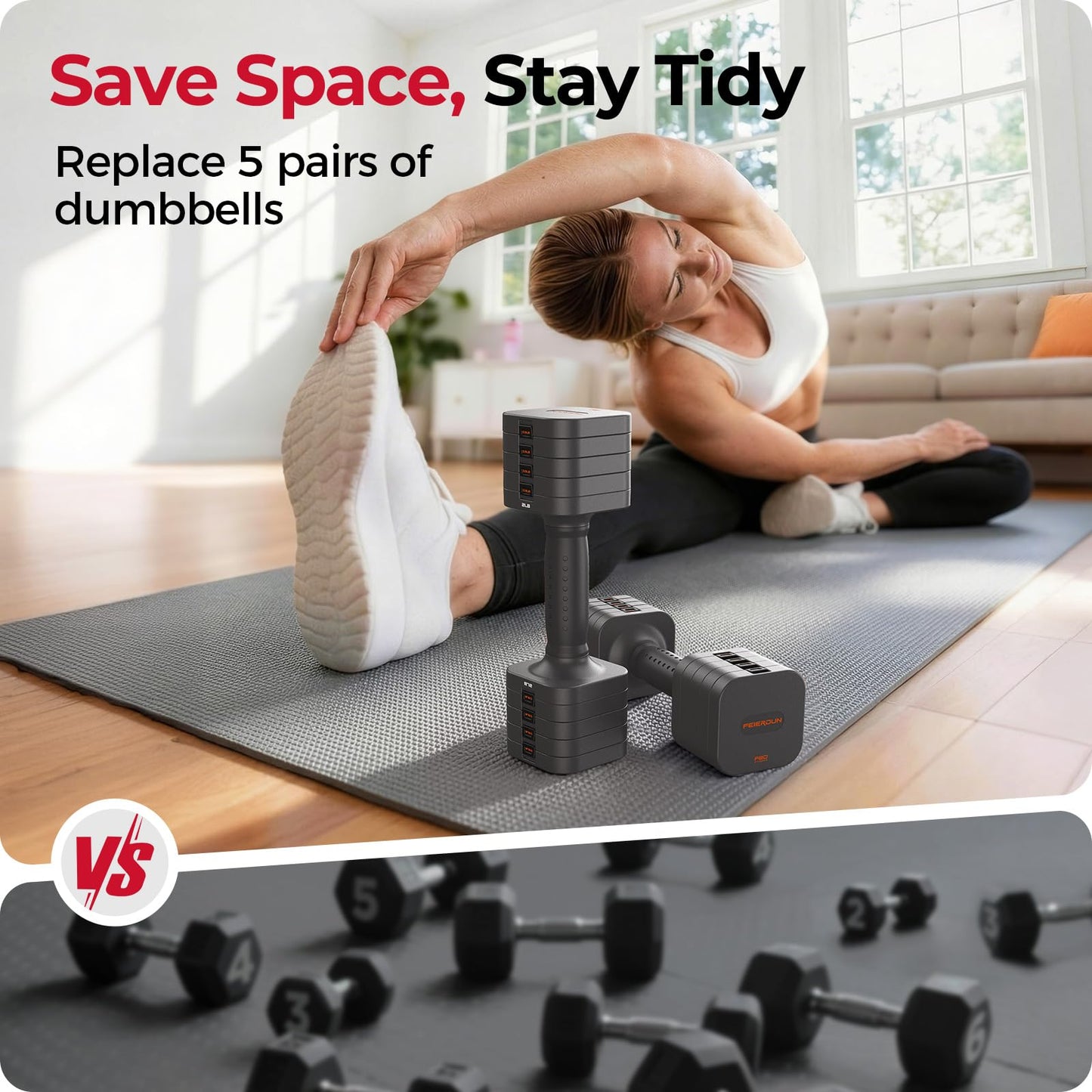 FEIERDUN 5-in-1 Adjustable Dumbbell Set of 2, 12LBS/20LBS Hand Weights for Women, 1s-Adjust Dual-Stable Dumbbell Set for Women Home Gym & Outdoor