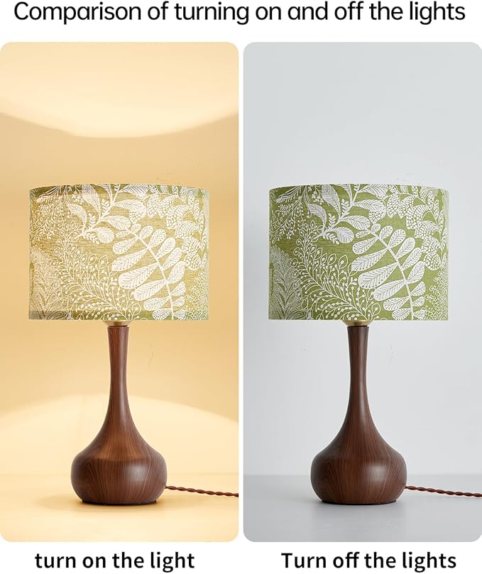 17" Modern Table Lamp Desk Lamp for Living Room Bedroom Home Office, Red Wood Pattern Farmhouse Nightstand Bedside Table Lamp with Green Fabric Shade