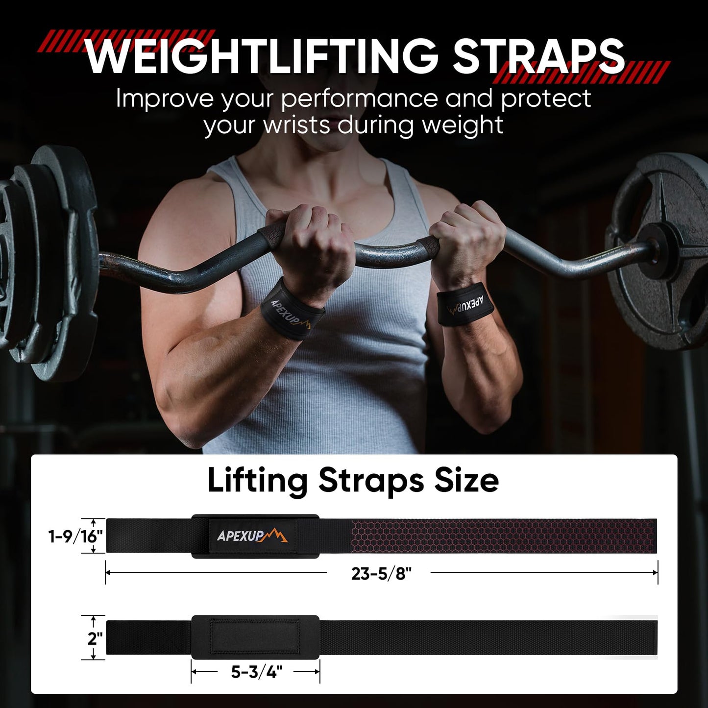 APEXUP Weight Lifting Straps for Weightlifting, Lifting Wrist Straps Gym, Deadlift Strap, Anti Slip Silicone Weightlifting Strap Men Women Powerlifting, Strength Training (Black, 1 Pair)