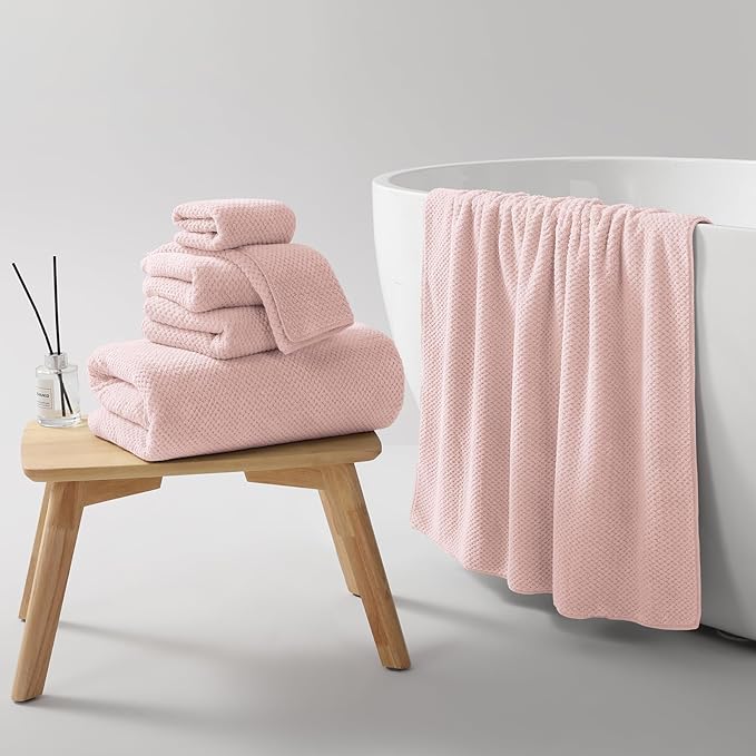 REDKISS Pink Towel Set, 6 Piece Premium Soft Bath Towel Set, Highly Absorbent