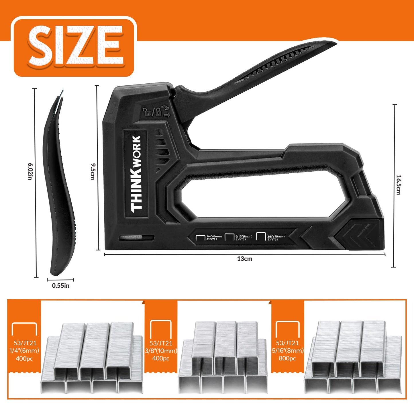 THINKWORK Light Duty Staple Gun - Upholstery Staple Gun for Wood with 1600pcs JT21 Staples 1/4", 5/16", 3/8" and Staple Remover, Fabric Stapler Gun for Crafts, Home Use, Wall, DIY, Lights Decoration