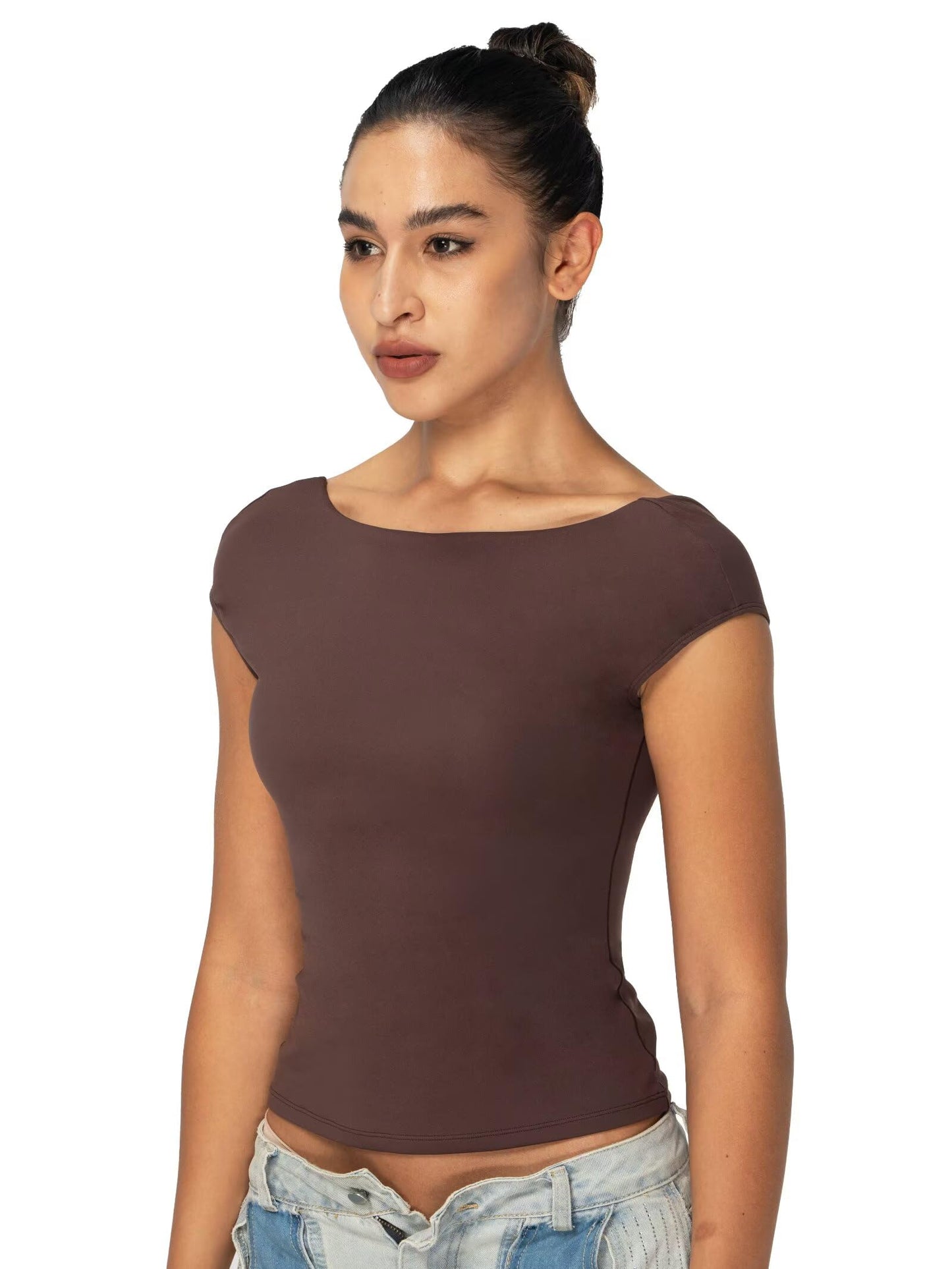 Sunzel Open Back Tops for Women Sexy Going Out Top Double Lined Backless Shirt Y2K Crop Basic Tee Shirts for Casual Workout Black Medium