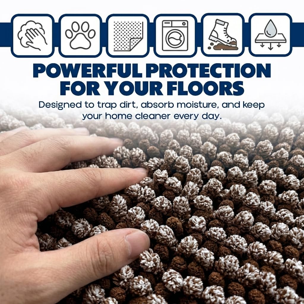 Muddy Mat® TrapMax Indoor Dog Door Mat & Bathroom Rugs – Non Slip Chenille Entryway Rug for Muddy Paws, Super Absorbent Washable Front Door Mat, Quick Dry Bath Mat - Brown 19" x 30"