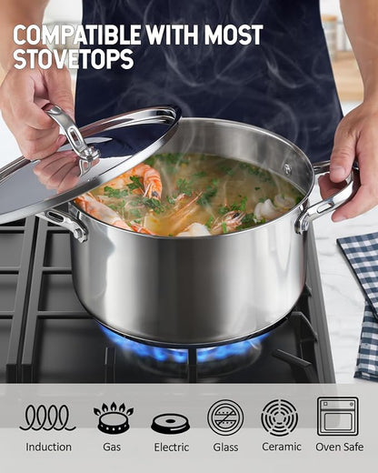 Cooks Standard Classic 6 Quart Stock Pot with Lid, Stainless Steel Dutch Oven