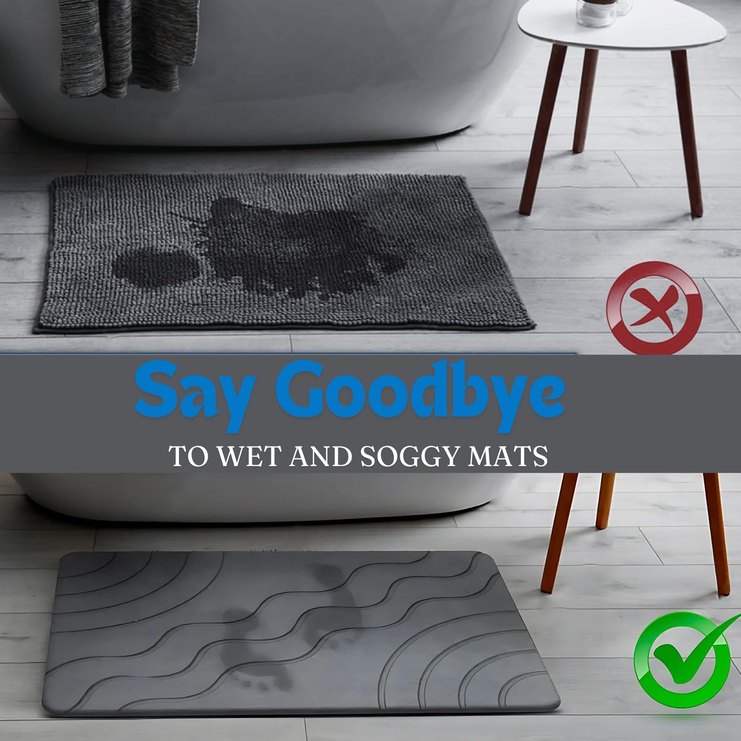 HOMY BLISS Stone Bath Mat Quick Drying Diatomaceous Earth Bath Mat Non Slip Shower Mat Super Absorbent Stone Bath Mats for Bathroom, Floor, Kitchen Counter, Easy to Clean (23.6” X 15.3”, Dark Gray)