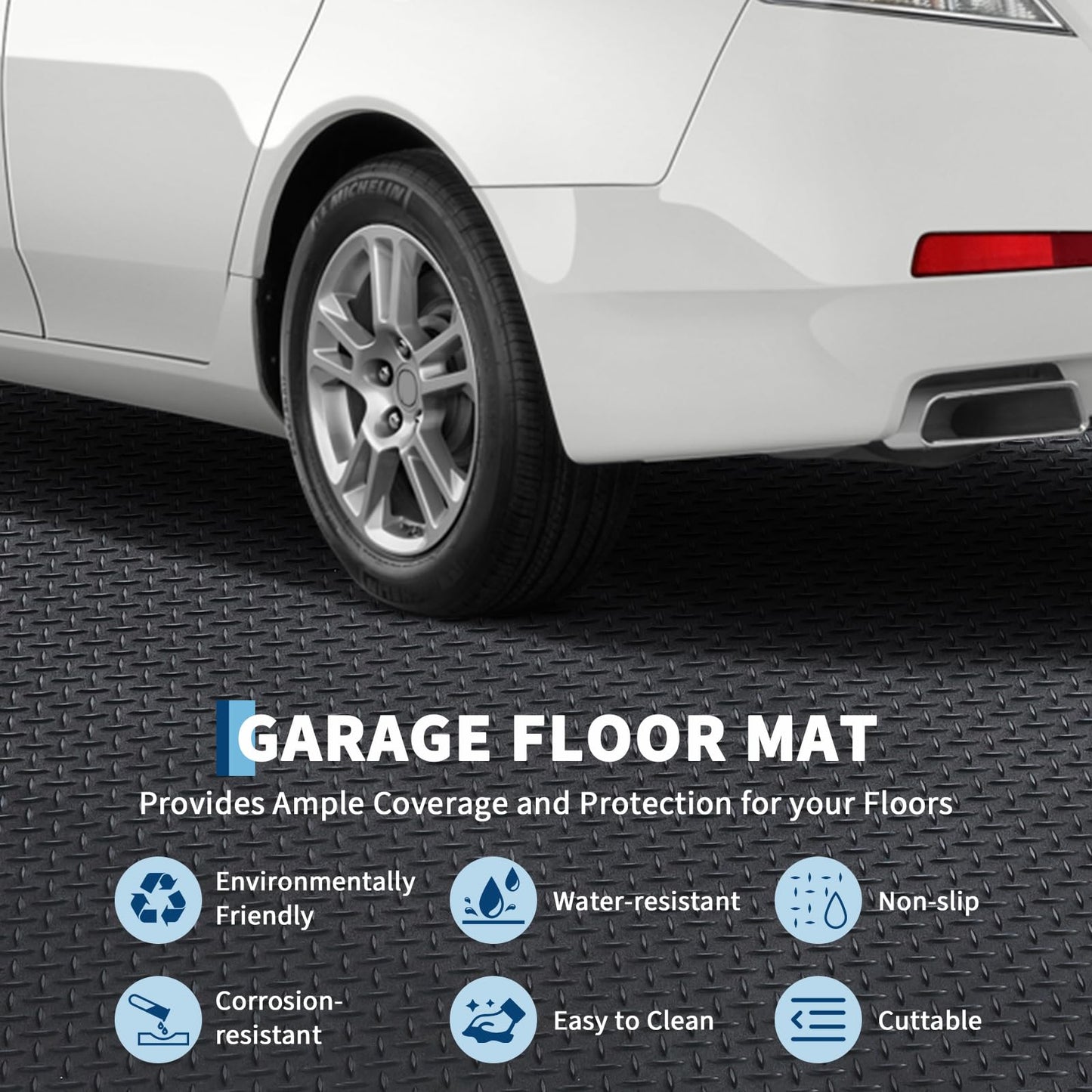 7.8 x 18 FT Garage Floor Mat, ExploreHorizon 2.8mm Thickened Flooring Roll Diamond Plate PVC Rubber Trailer Mat, Non-Slip Floor Protector Mat for Garage, Warehouse, Gyms, Trailer, SUV