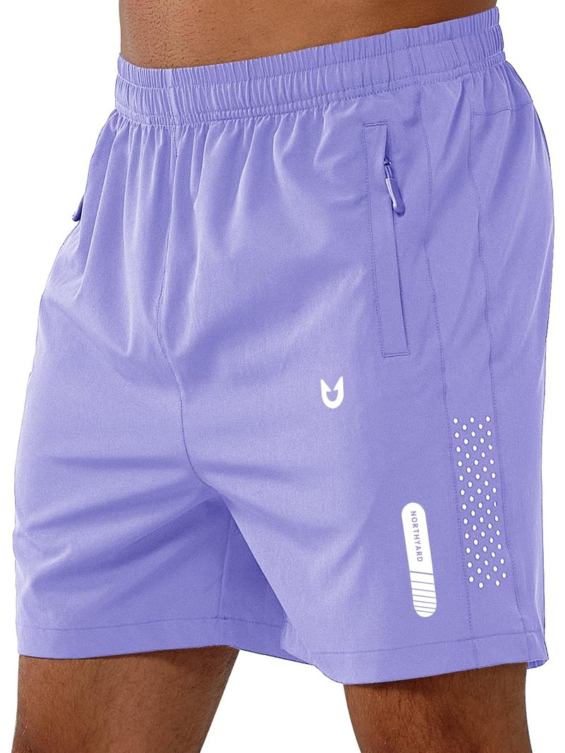 NORTHYARD Men's Athletic Running Shorts Gym Workout 7"/9"/5" Quick Dry Lightweight Sports Basketball Tennis 3 Zipper Pockets VIOLET-5inch M