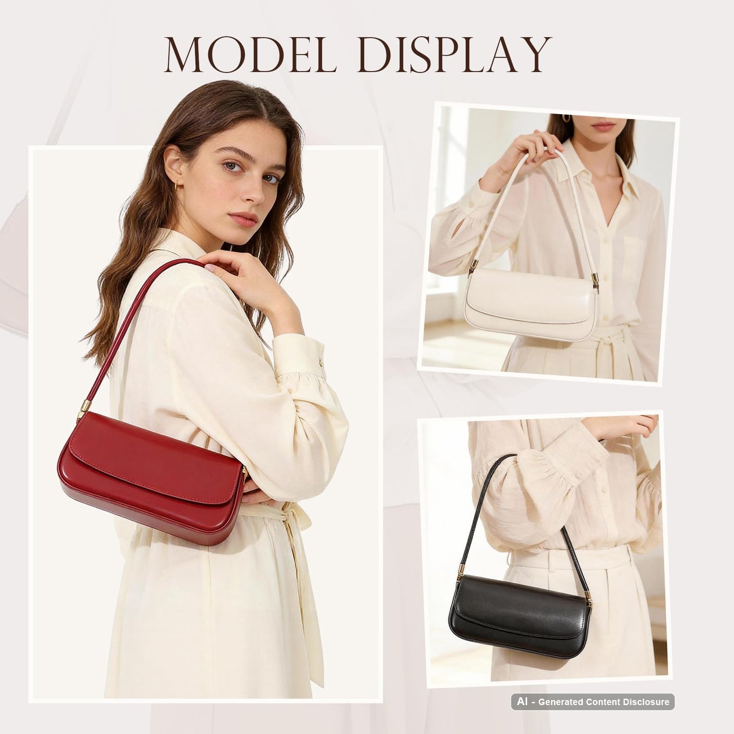 MoreFarther Leather Shoulder Bags for Women, Mini Cute Everyday Purses Trendy, Women's Hobo Handbags with Magnetic Closure (Wine-Red)