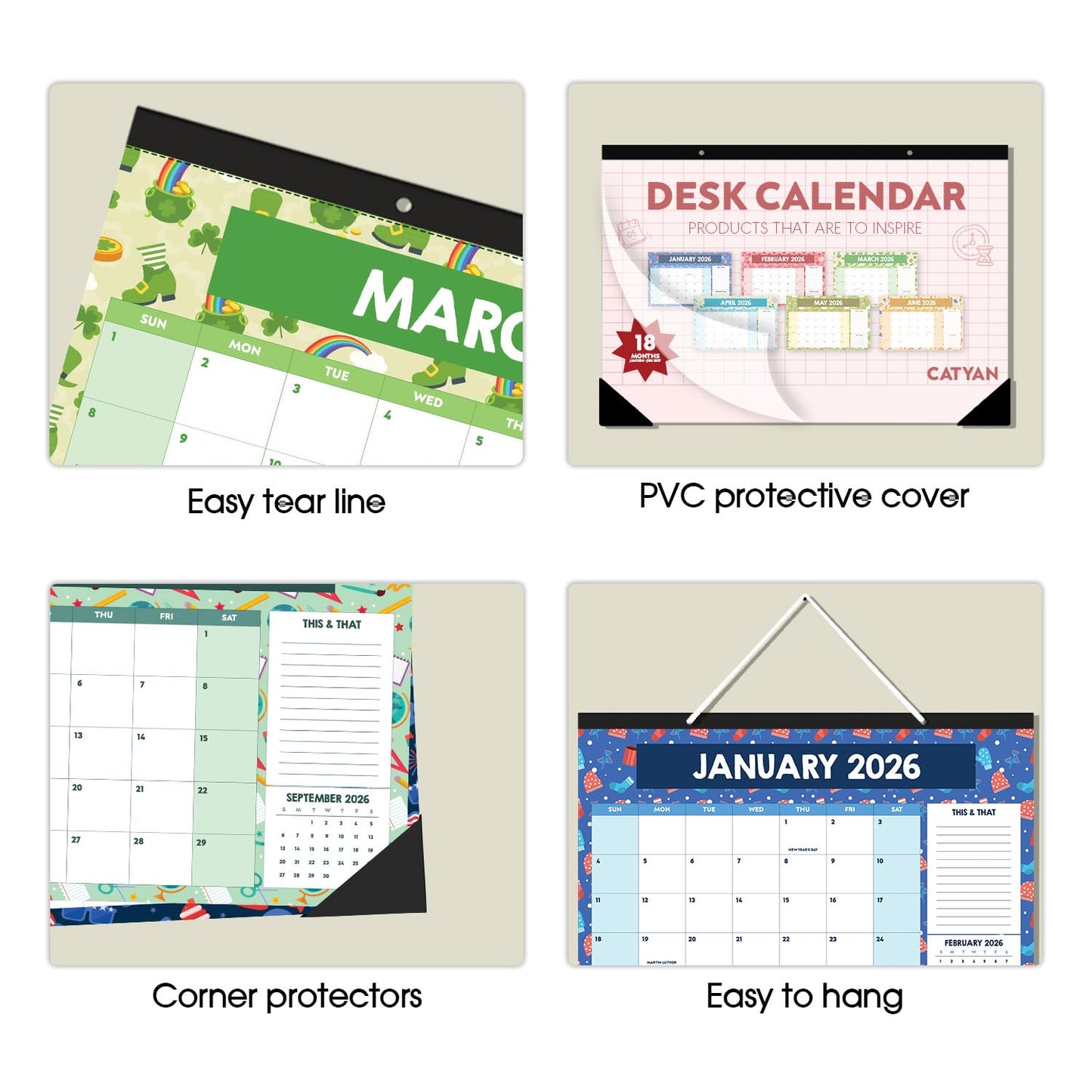 Large Desk Calendar 2026-2027, Teacher Desk Calendars, 18 Months (Jan 2026 - Jun 2027) with Holidays, Home Classroom, Office Decor, Teacher Must Haves, PVC Cover, Round Holes, Tear-off Calendar (Season Calendar)