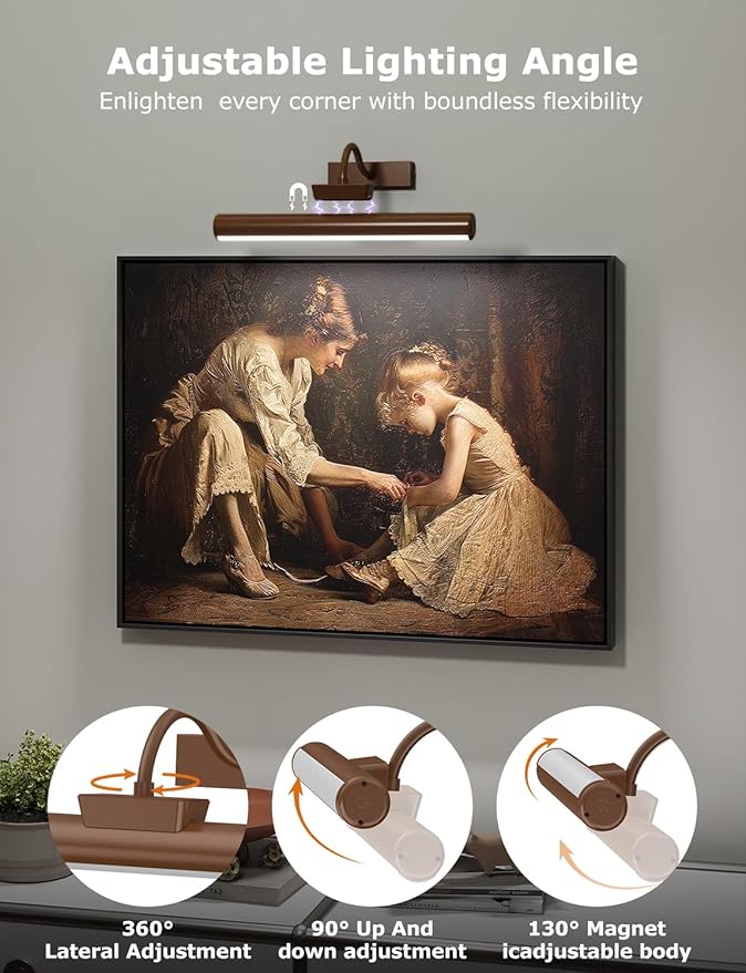 Picture Light Battery Operated, 13in Wireless Art Light for Paintings, Dimmable 5000mAh Recharging Battery Picture Light with Remote Control for Wall, Gallery Dartboard (Orange Copper -1Pack)