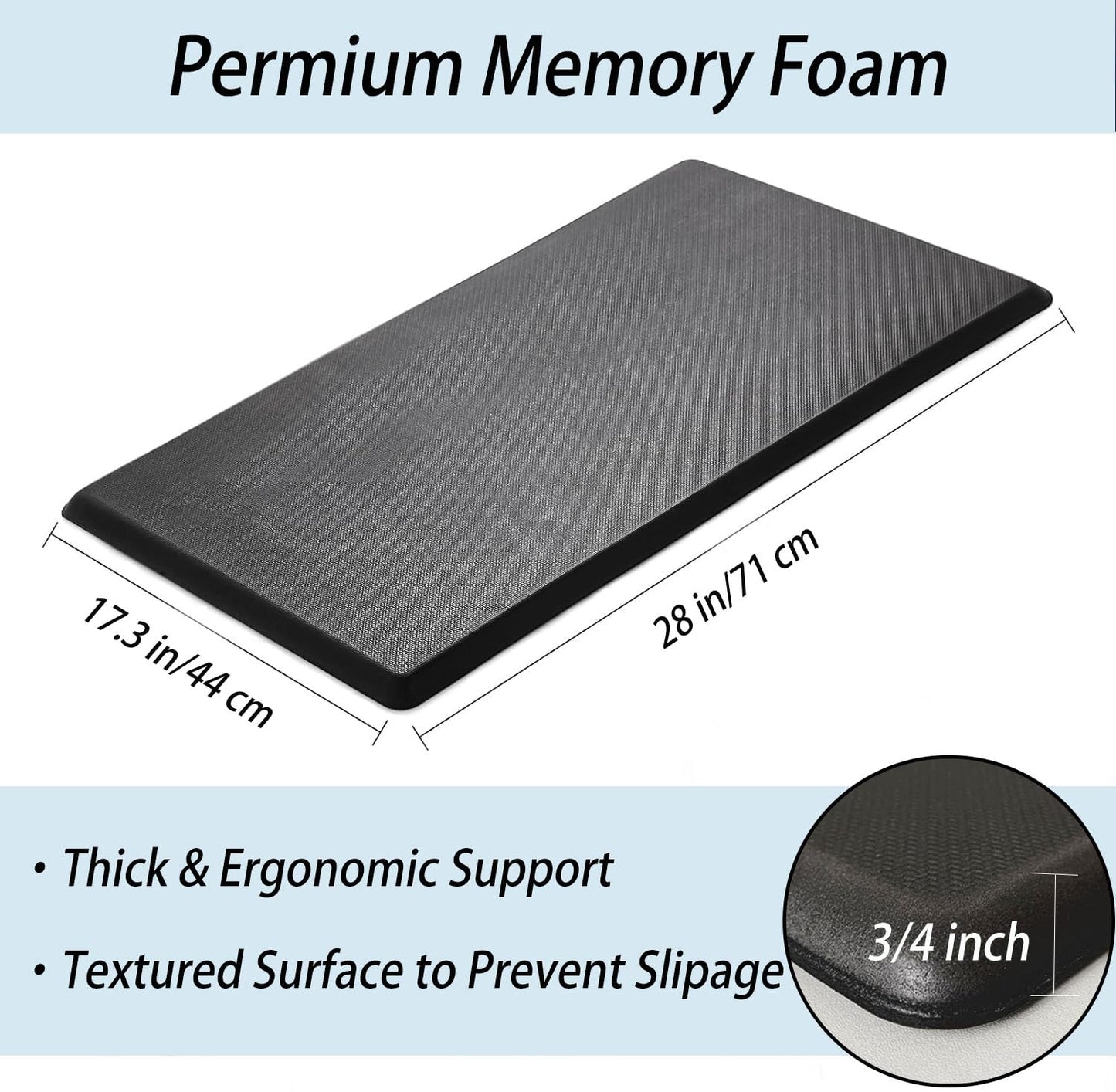 Artnice Kitchen Mats for Floor, 3/4 Inch Thick Anti Fatigue Mats for Kitchen Floor, Non-Slip Standing Desk Mat, Waterproof Cushioned Kitchen Rugs for Home, Office, Sink, Laundry (17.3" x 28")