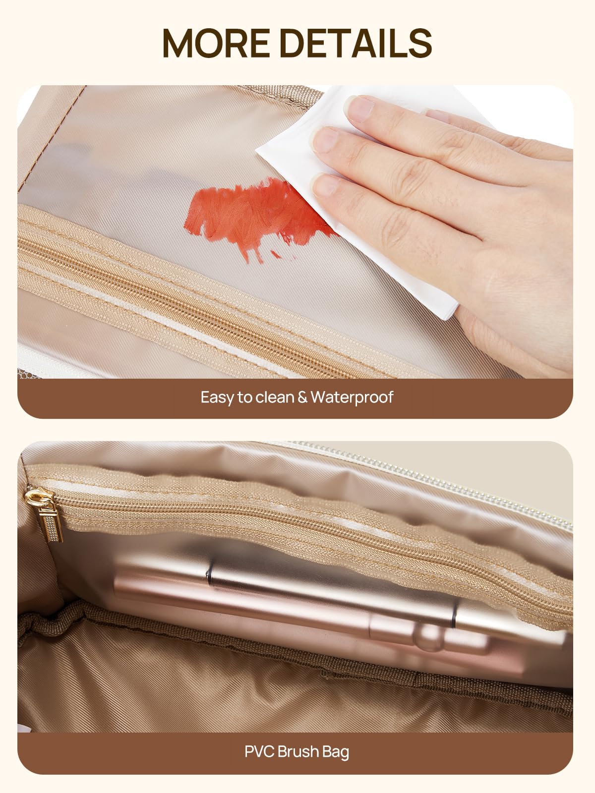 Telena Leather Make Up Bag Portable Travel Makeup Bag Waterproof Cosmetic Bags for Women Large Capacity With Handle and Divider Open Lay Flat