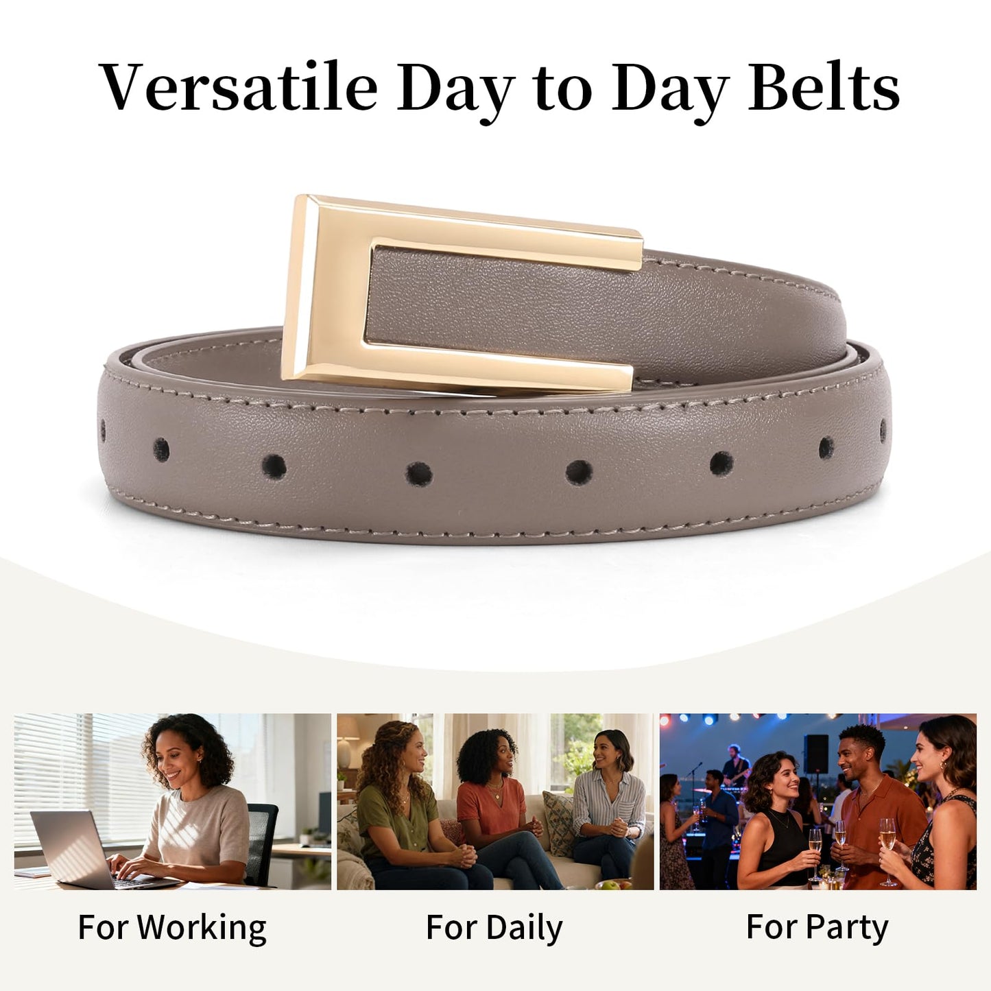 XILTAEN Women's Genuine Leather Belt for Jeans Dresses Pants Waist Belt for Ladies with Fashion Gold Buckle