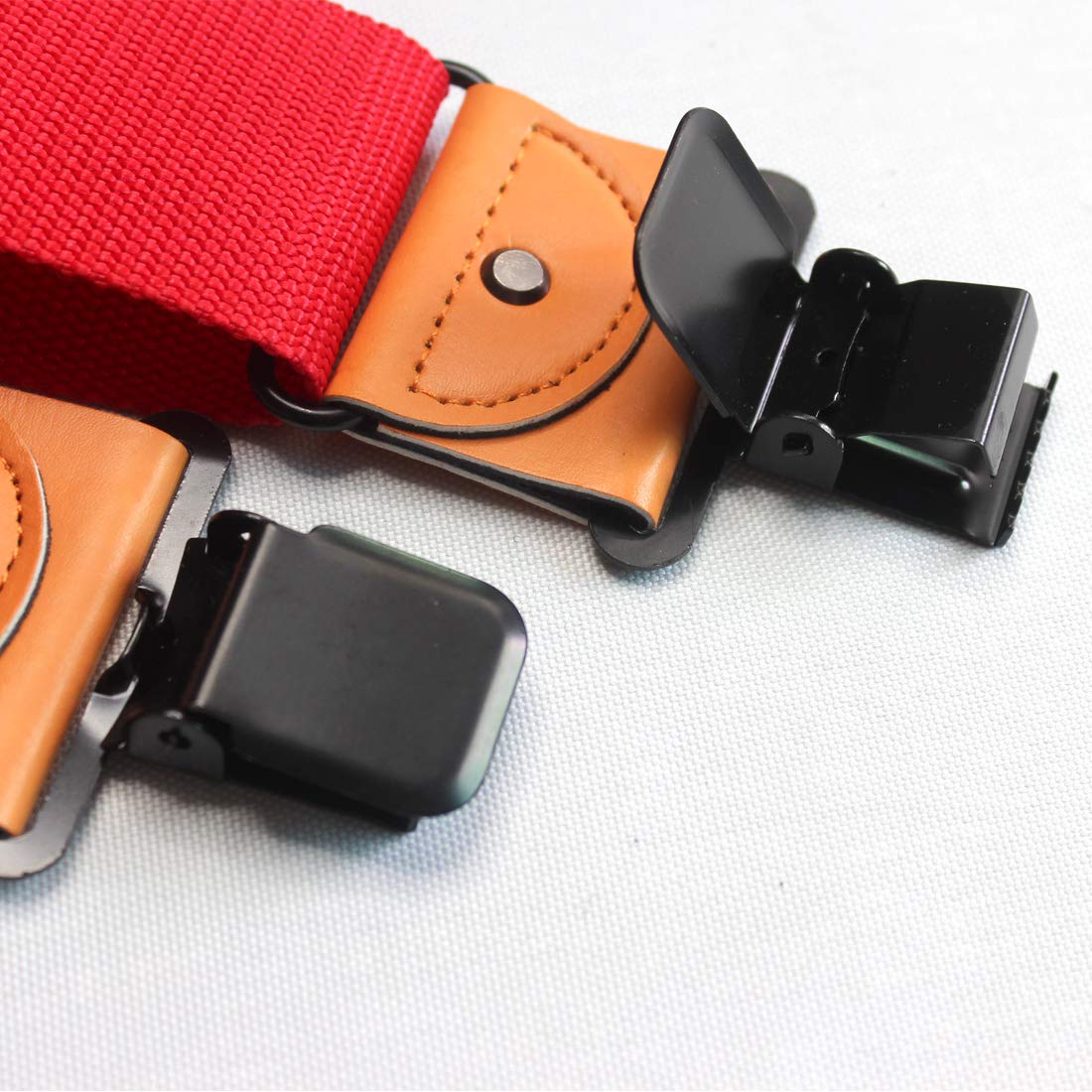 MELOTOUGH Men's Industrial Strength Suspenders Partial Elastic Tradesperson's Suspenders 2 inch Wide Tool Belt Suspenders (Red)