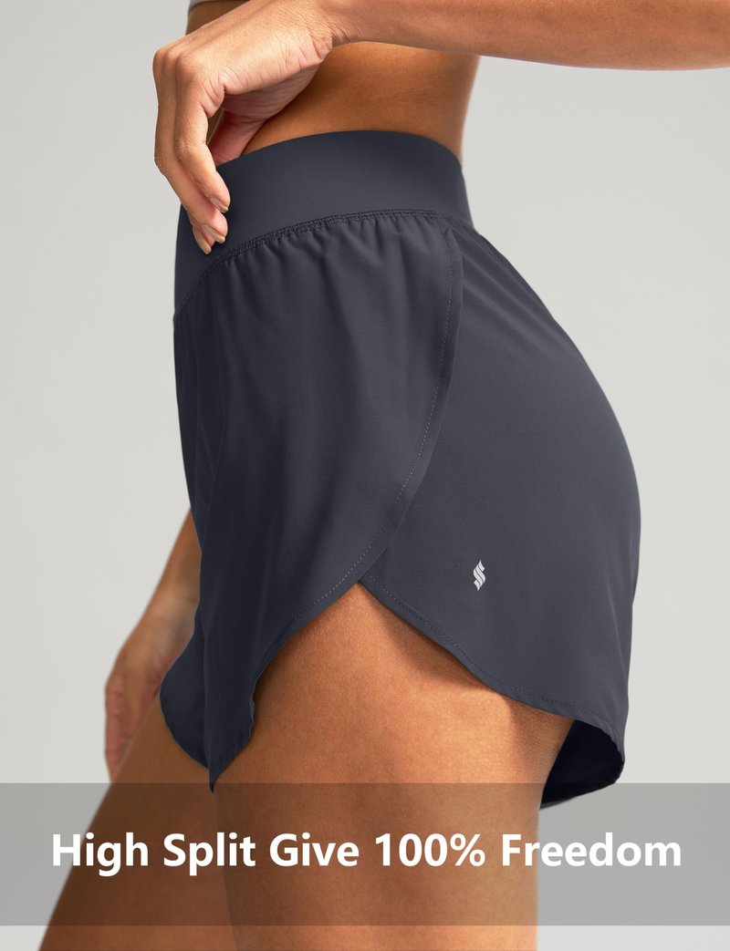 Soothfeel High Waisted Athletic Running Shorts for Women Dolphin Short High Split Quick Dry Gym Workout Shorts with Liner (Deep Grey, M)