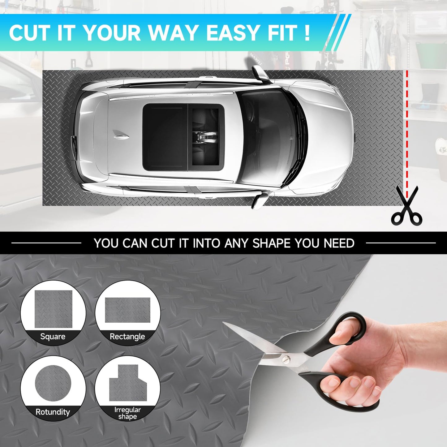 Best brose 7.5 x 28 FT Garage Floor Mat, Thickened Diamond Plate PVC Garage Mats Flooring Roll for Under Car, Garage Car Parking Mats for Compact SUVS, Sports Car，Silver
