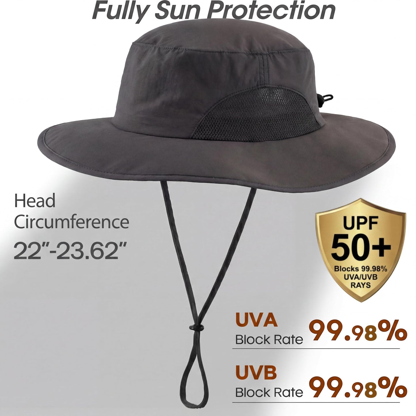 Home Prefer UPF50+ Mens Sun Hat Wide Brim Fishing Hat UV Protection Cap for Gardening Golf Bucket Hat Dark Grey