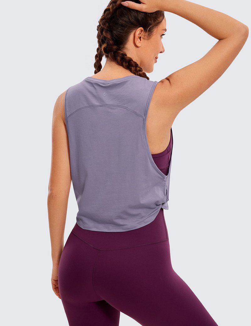 CRZ YOGA Pima Cotton Large Armhole Tank Tops for Women - Workout Sport Athletic Yoga Running Gym Loose Crop Sleeveless Shirts Lavender Gray X-Small