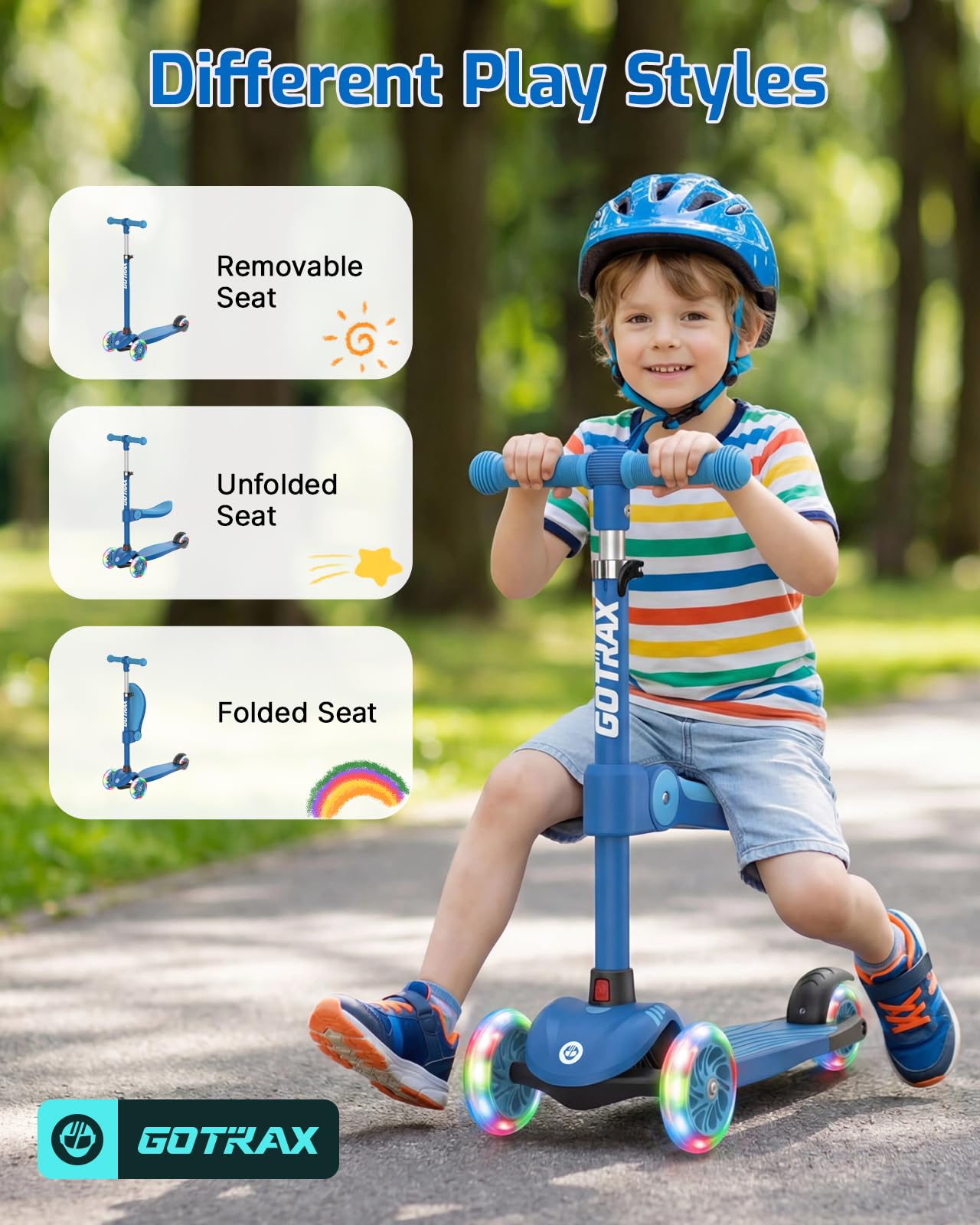 Gotrax KS3 Kick Scooter with Seat, 3 Wheels for Kids Age 2+, Gifts