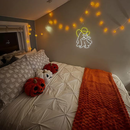 WX&YH Cowboy Ghost Giving The Finger Neon Sign Halloween Neon Signs for Wall Decor Spooky LED Lights for Porch Man Cave Room Bar Halloween Bash Unique Gift for Friends Halloween Nights