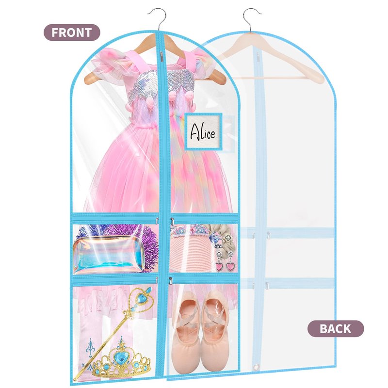 Linodes Dance Costume Bags Garment Bag 40''x22'' Waterproof for Dance Travel/Competition Storage with 2 Small, 2 Medium Clear Zipper Pockets and 1 Large Back Zipper Pocket-PVC (Pink-PVC, 40''- 6 Pack)