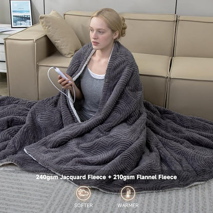 Heated Blanket King Size - 100"x90" Cozy Soft Jacquard Heating Blanket with 4 Heat Levels & 10 Hours Auto-Off, Jacquard Fleece, Overheating Protection, Warm Gifts, Grey